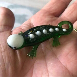 Cute Green Murano Glass Lizard Gecko Necklace Pendant NWT
